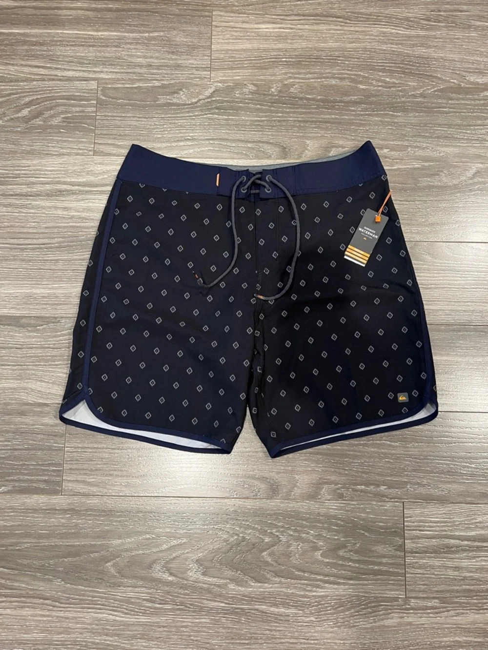 Quiksilver Navy Diamond-Print Board Shorts Waterman Collection